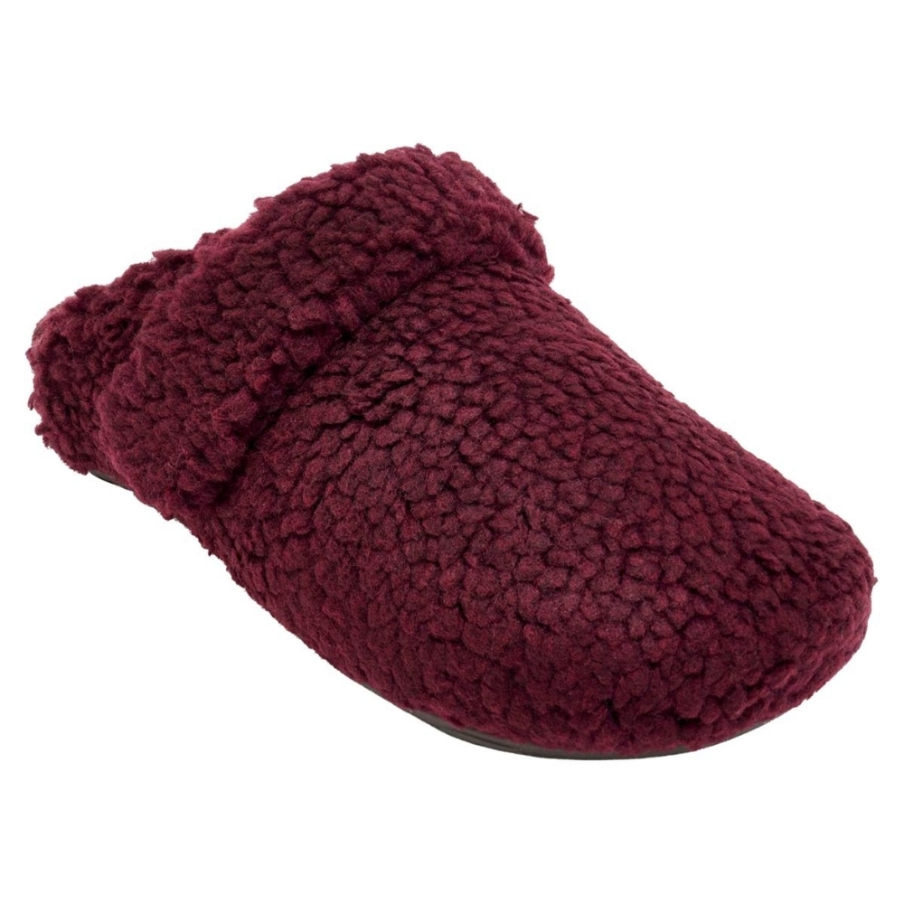 Aetrex Cozy Burgandy Red Sherpa Adjustable Orthopidic Slippers